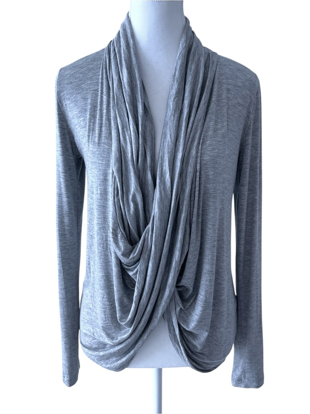 Forever 21 Gray Draped Waterfall Front Long Sleeve Top Size Small